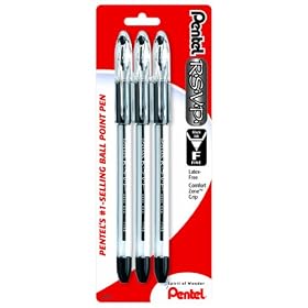 Pentel R.S.V.P. Ball Point Pen, Fine Line, Black Ink, 3 Pack  (BK90BP3A)