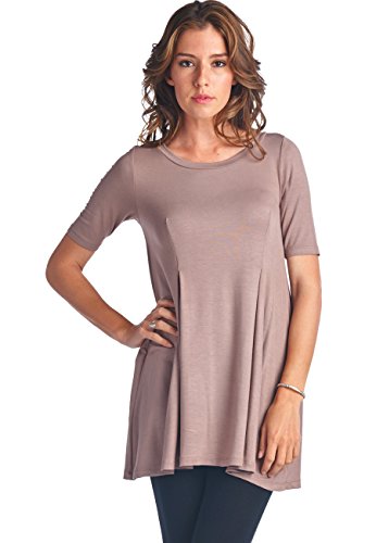 LeggingsQueen Women's Short Sleeve Swing Dress Tunic Top
