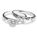 Sterling Silver Round CZ Engagement and Wedding Band Set Size 7