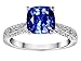 1.55 cttw 14k white gold plated silver Solitaire engagement Ring with Cushion Cut Lab Created Sapphire and 6 genuine diamonds - Gold Plated Silver