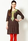 Cotton Printed Brown Kurta