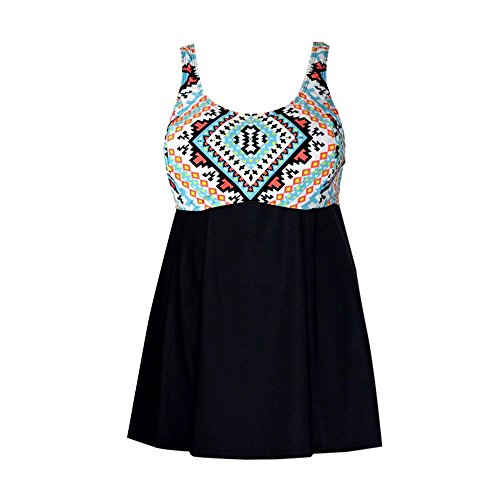 Dreaweet Women Vintage Geometric Print Plus Size Push Up One Piece Swimsuit(FBA)