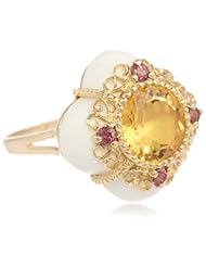 14k Yellow Gold Round Brilliant Cut Citrine Multi-Gemstone Ring
