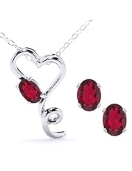 2.40 Ct Oval Ruby Red Mystic Topaz 925 Sterling Silver Pendant Earrings Set