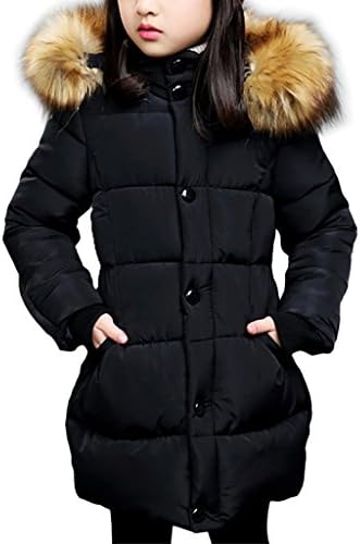 Big Girls' Winter Parka Coat Fur Hooded Outwear Padded Overcoat Jacket for 5-14 Years