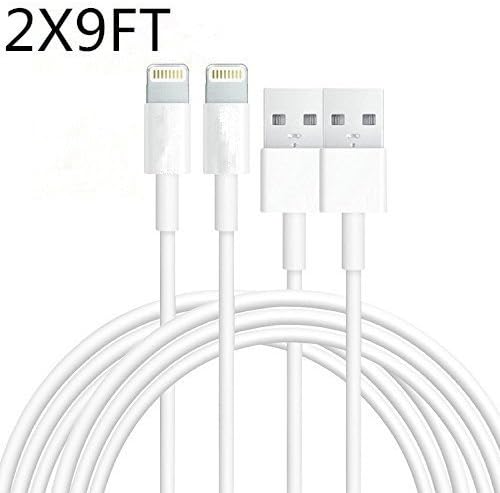 Red Gem 9FT/3M 8 Pin Lightning to USB Data Cable Sync and Charging Cord Wire for iPhone 6s plus, 6s, 6 plus, 6, 5s, 5c, 5, iPad Air, iPad Mini, iPod Touch,iphone SE(White) (2-Pack)