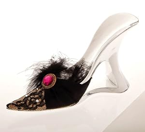 High Heel Wine Bottle Holder, Black Lace w/Maribou