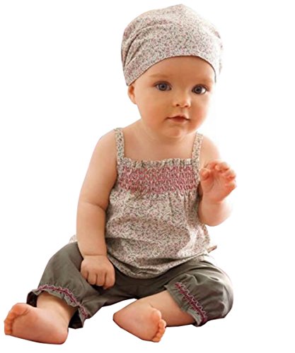 3pcs Baby Infant Girl Kid Headband+top+pants Shorts Floral Outfit Set Clothes (12-18 months)