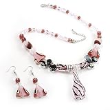 41lxvvlf8BL. SL160  Romantic Pink Teardrop Pendant & Earrings Glass Fashion Set