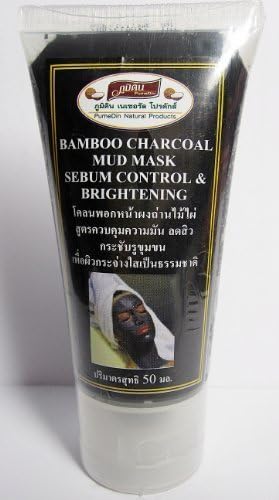 Bamboo Charcoal Mud Mask Facial Mask Charcoal Powder Aloe Vera Extract Pure Gold Sebum Control and Brightening Natural Product Made in Thailand (50 ml)