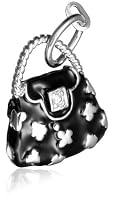 Sterling Silver Black Handbag Charm w/ Cubic Zirconia Accent