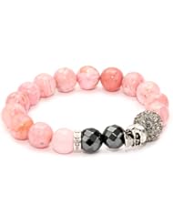 Very Me NEW YORK Black Swarovski Crystal Rhodocrosite Silver Skull Hematite-Color Design Bracelet, 10mm