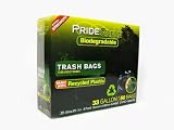 Pridegreen Biodegradable 33 Gallon Black Draw String Trash Bags, 50-Count