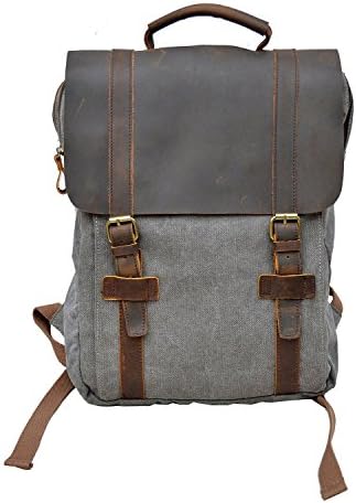 Enpi Canvas Genuine Leather Laptop BagPack