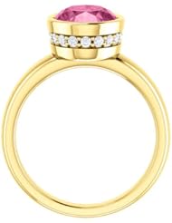 14K Yellow Gold 10.00x8.00mm Oval Cut Chatham Created Pink Sapphire and Diamond Ring -- LIFETIME WARRANTY