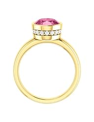 18K Yellow Gold 10.00x8.00mm Oval Cut Chatham Created Pink Sapphire and Diamond Ring -- LIFETIME WARRANTY