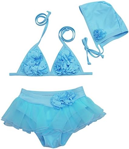Livestyle Cute Baby Girl Flower 3 Piece Swimwear Bikini Sets (3T, Blue)