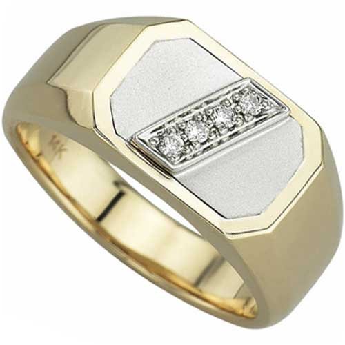 0.08 Ct.T.W. Round Brilliant Cut Diamonds, Two Tone 14Kt. Gold. Two Tone Men's Diamond Ring