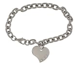 Stainless Steel CZ Heart Charm Rolo Bracelet
