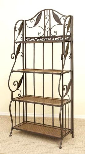 63 High Metal Antique Style Baker Stand/Rack with Wicker Shelves
