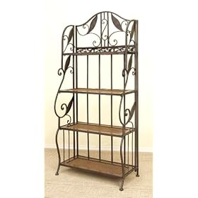 63 High Metal Antique Style Baker Stand Rack with Wicker Shelves by American Home Furnishing