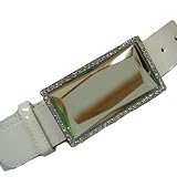 WHITE BIG JEWELED GEMSTONE RECTANGLE BUCKLE PATENT BELT
