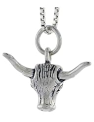 Sterling Silver Texas Longhorn Cow Pendant, 1/2 inch tall