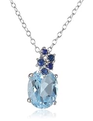 Sterling Silver Citrine, Rose de France and Blue Topaz Citrine Pendant Necklace, 18"