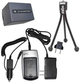 HQRP NP-FP90 Battery and Battery Charger compatible with Sony DCR-DVD905E, DCR-DVD92, DCR-DVD92E, DCR-HC16, DCR-HC16E Camcorder Replacement plus HQRP Mini Tripod