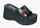 FUNN 3 1/2 Inch Trendy Gothic Sandals Slip On Shoe Platform Sandal Black Red Cherries Demonia