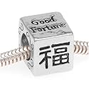 Silver Tone 'Good Fortune' Chinese Symbol Large 10mm Cube Bead Fits Pandora (1)