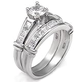 Cubic Zirconia Silver Wedding Ring Set - size 5
