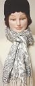 Hand Crocheted Black Chenille Gimp Tweed Skull Cap Offered and Black White Printed Finest Cotton Scarf