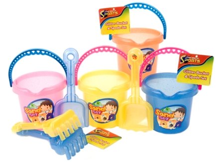 Childrens Toyshop  Toys : Glitter Bucket 15cm With Spade / Rake (001057) 2 per pack