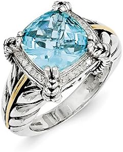 Sterling Silver w/14k Sky Blue Topaz &amp; Diamond Ring, 7