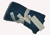 Tuppence and Crumble soft fleece baby blanket denim with cream stitching