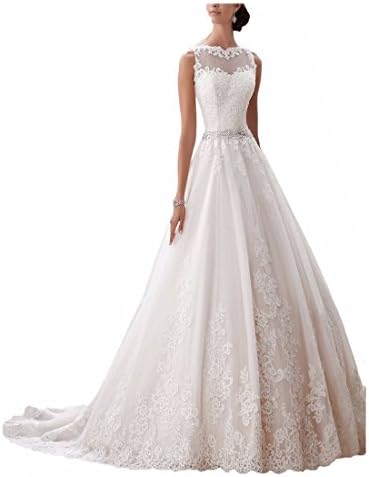 Ondine8 Women's Latest Sleeveless Lace Appliques Wedding Dress Wedding Gown(12,White)