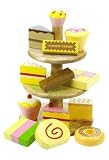 Enlarge toy image: Play Food : Wooden Play Cake Stand and Cakes -  preschool activity for young kids