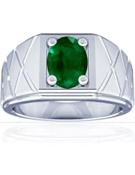 14K White Gold Oval Cut Emerald Solitaire Ring