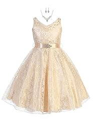 Girls V-neck Tea Length Lace-Up Sleeveless  Dress