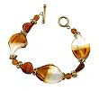 Bracelet - B24 - Handmade Murano Glass & Fire-Polished Beads - Lg Twists - Toggle Closure ~ Brown & White