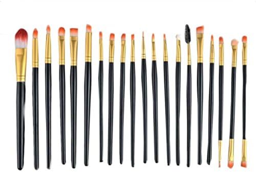 Cool7 Pro Makeup 20pcs Brushes Set Powder Foundation Eyeshadow Eyeliner Lip Brush Tool (Black+Gold)