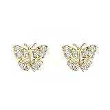 14K Yellow Gold Plated Butterfly CZ Stud Earrings with Screw-back for Children & Women