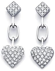 18k White Gold Heart Shape Pave Diamond Dangle Earrings (G Color, I1 Clarity)