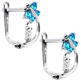 14K White Gold Blue Zircon Cubic Zirconia Dragonfly Earrings