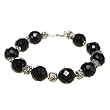 Handmade Black Sandstone Bracelet With Silver Floral Beads