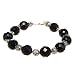 EXP Handmade Black Sandstone Bracelet With Silver Floral Beads