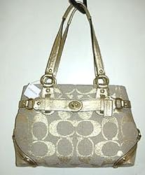 Coach Signature Lurex Carly Carryall Bag Tote 13535 Gold