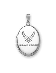 Sterling Silver Oval Air Force Picture Locket 3/4 inch x 1 inch Sterling Silver