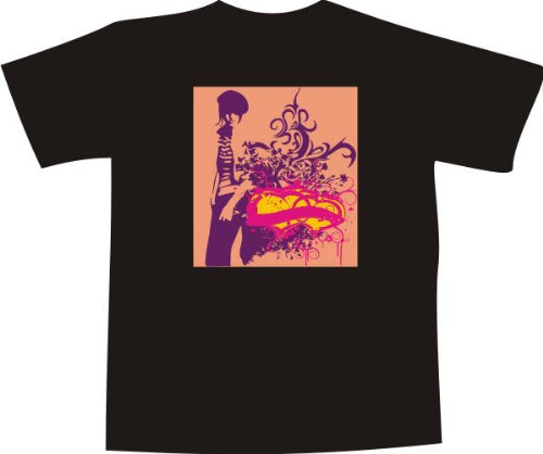 T-Shirt F796 with multicolored frontprint white L - women and ornaments